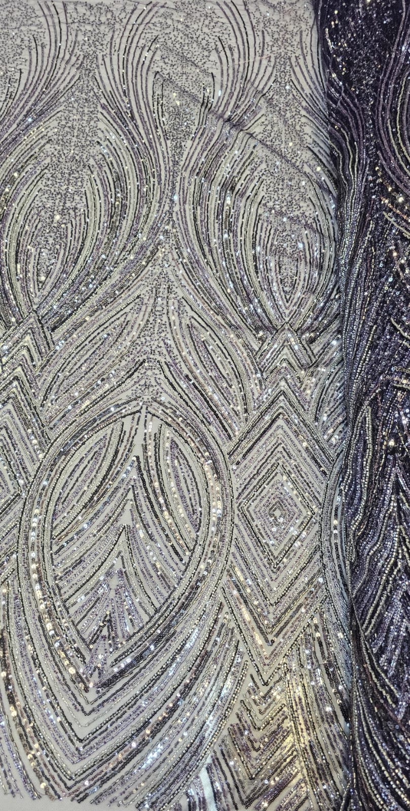 Tule Bordado Premium com Pedrarias Roxo Multicolor  HS70560 