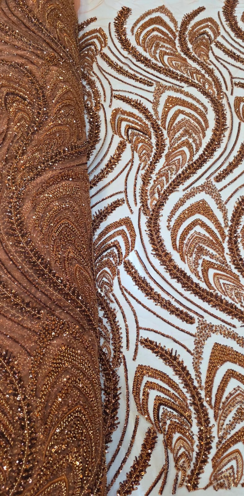 Tule Bordado Premium com Pedrarias Terracota  HS1055