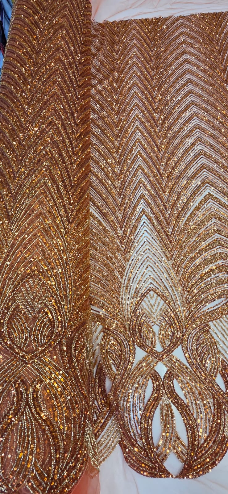 Tule Bordado Premium com Pedrarias Terracota  HS2995 