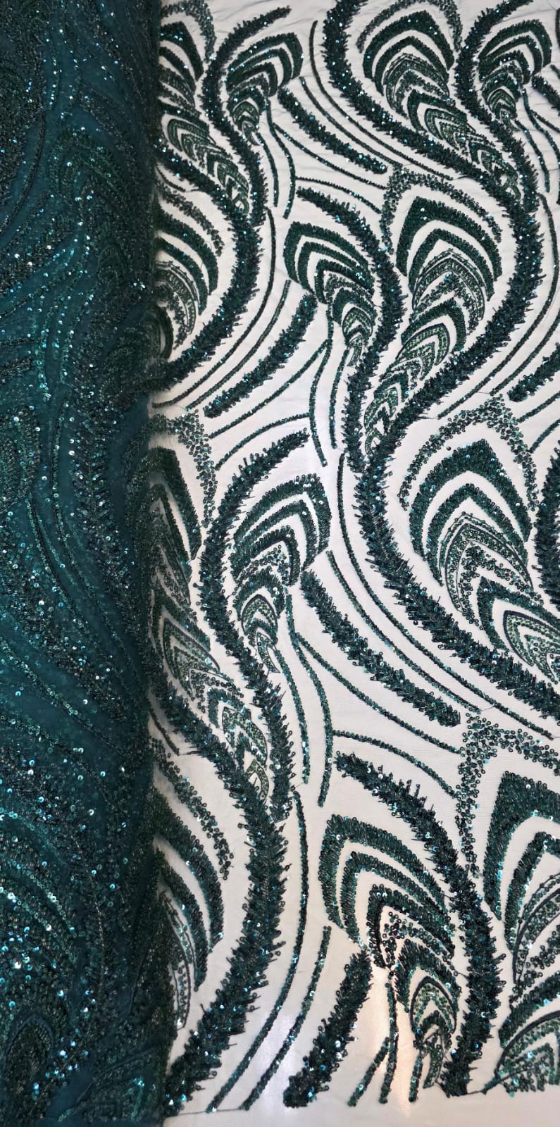 Tule Bordado Premium com Pedrarias Verde Esmeralda  HS1055