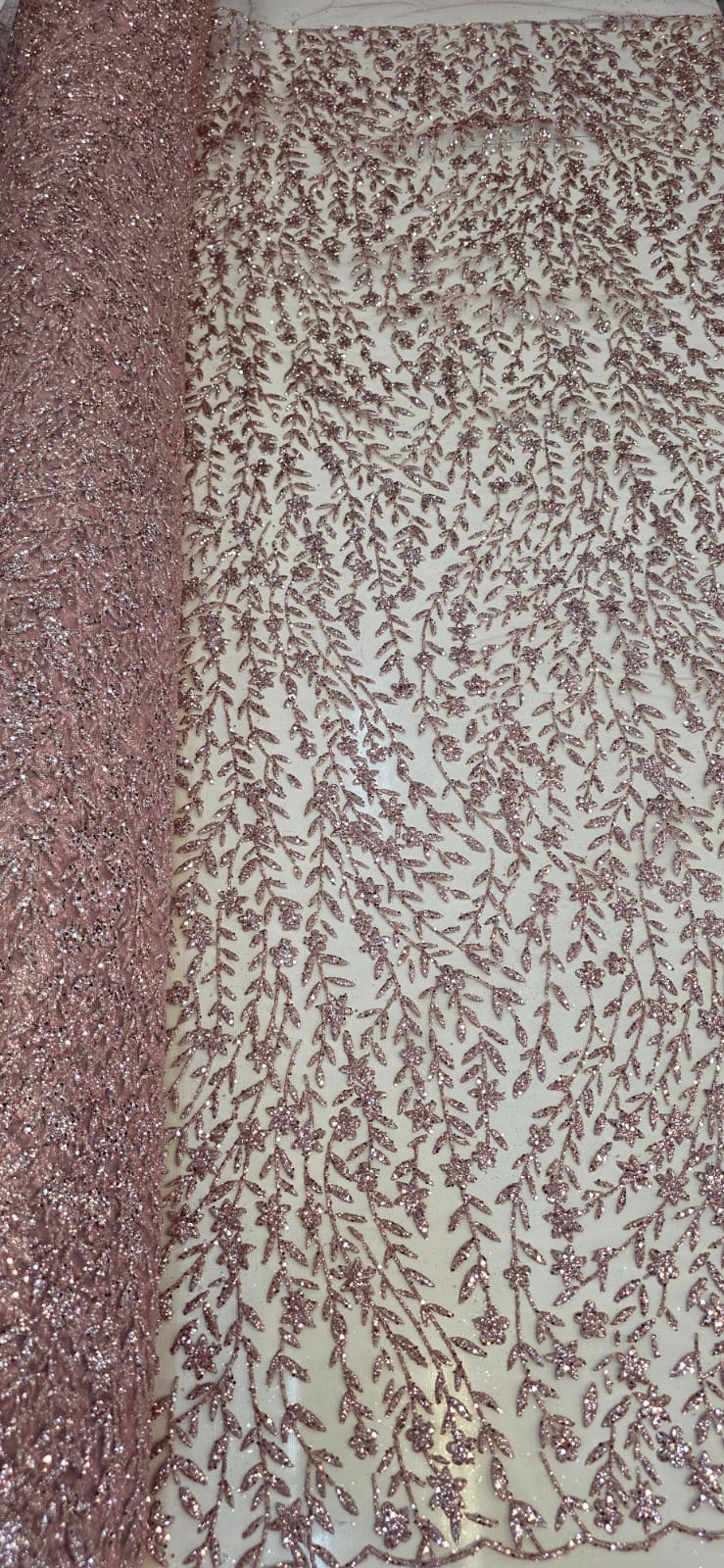 Tule com Glitter Ramos em Alto Relevo Rosê