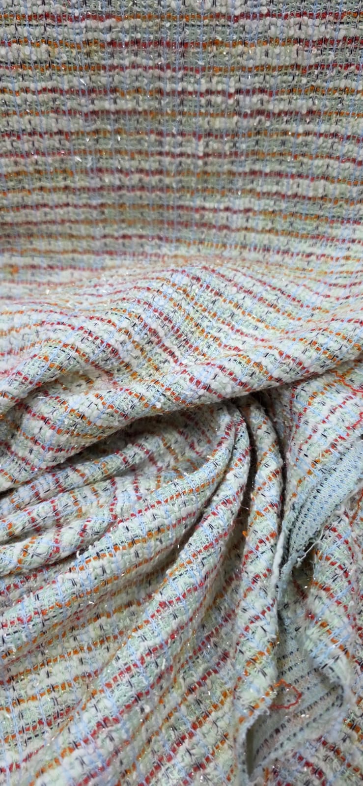 Tweed de Malha com Fio Metálico Multicolor Vermelho e Laranja
