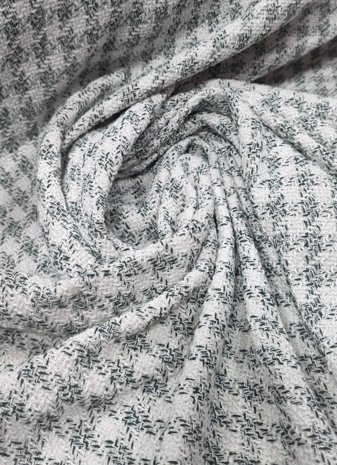 Tweed Pesado com Fio Metálico Pied Poule Verde