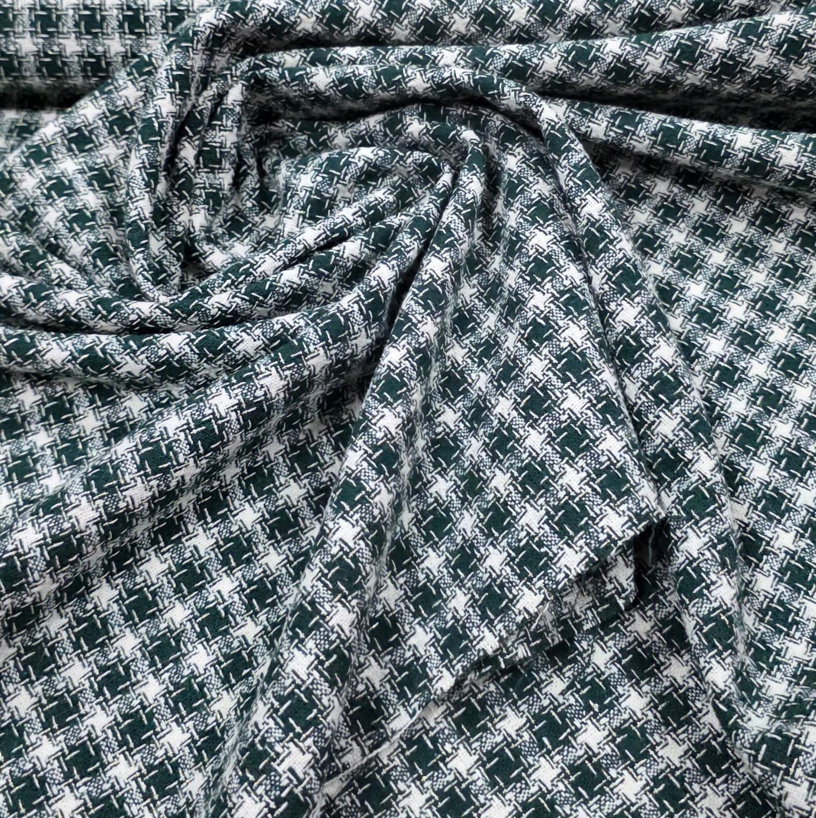 Tweed Pesado Xadrez Verde e Branco com Fio Metálico Dourado ST01