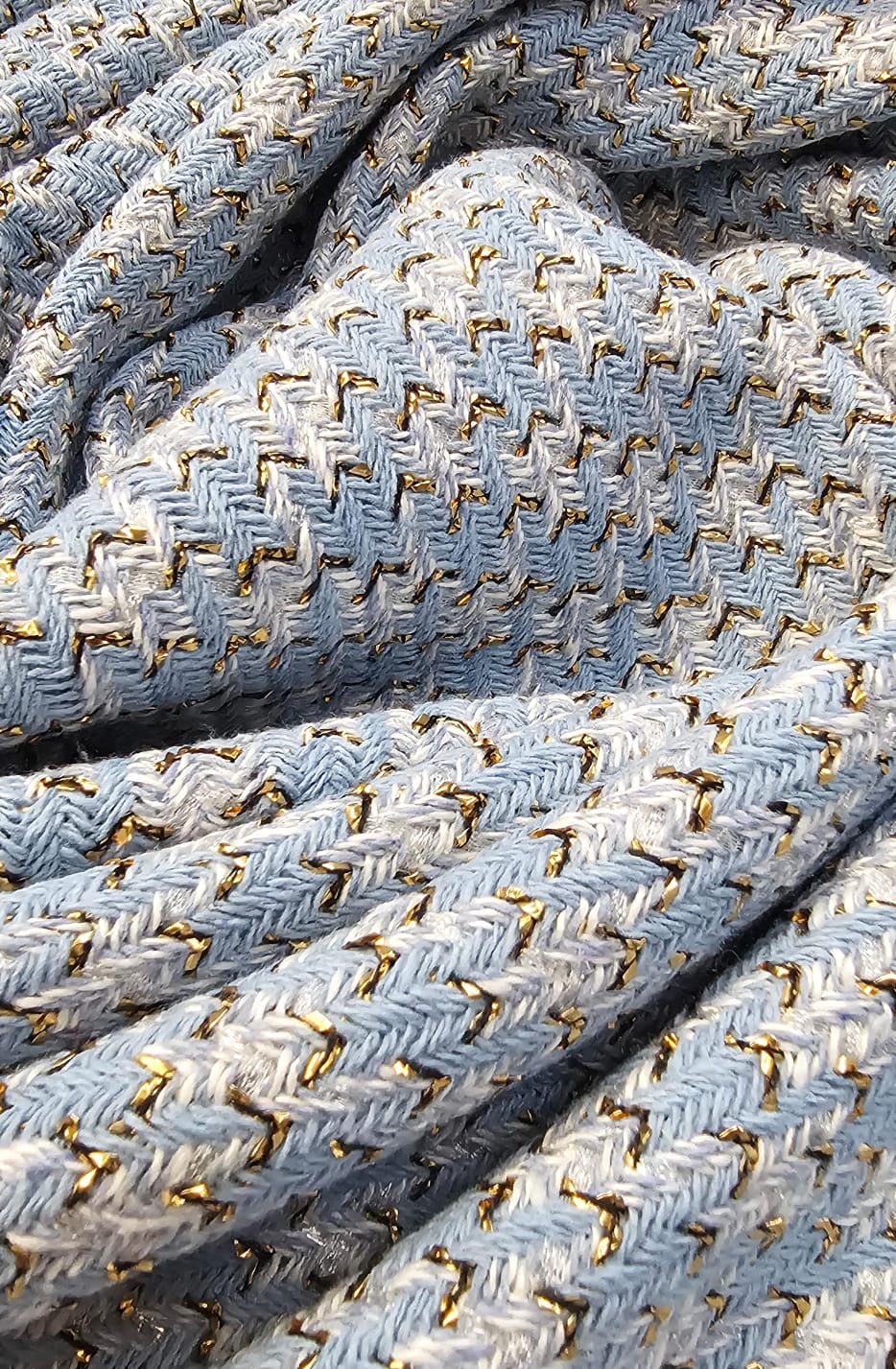 Tweed Premium Pesado Pied de Poule Azul Serenity com Fio Metálico