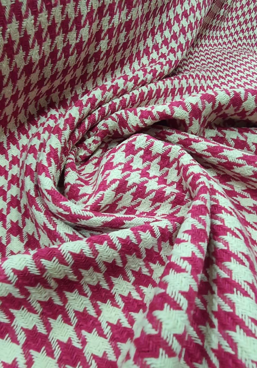 Tweed Premium Pesado Pied de Poule Pink e Branco 