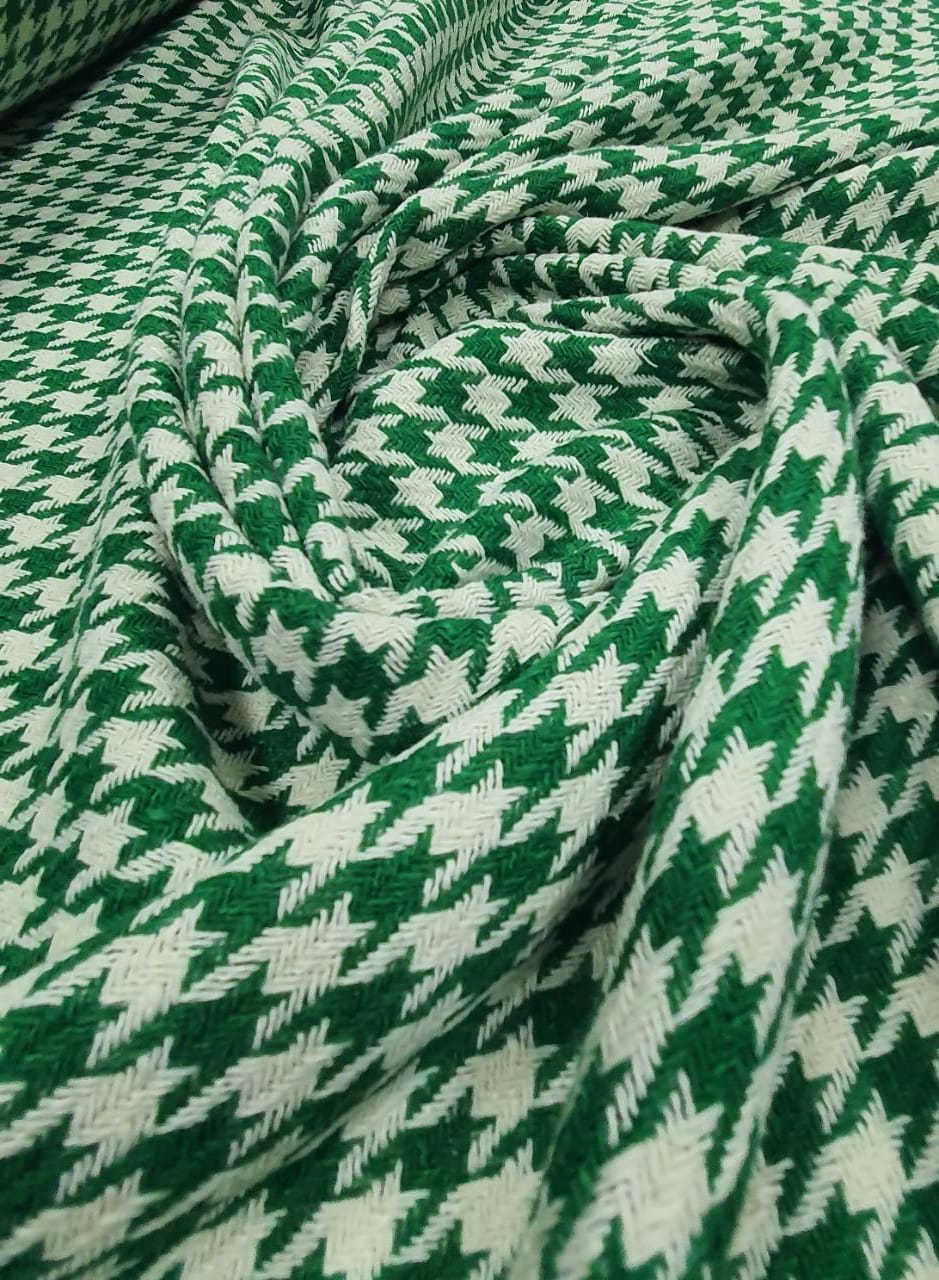 Tweed Premium Pesado Pied de Poule Verde e Branco