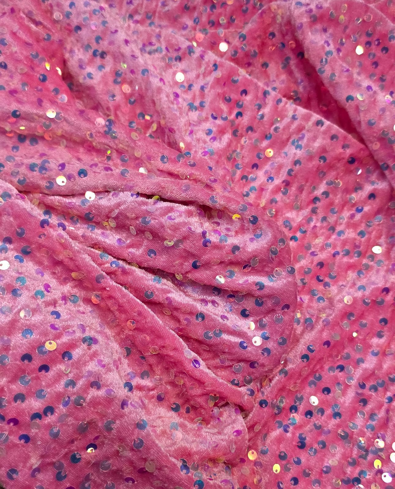 Veludo Cristal Bordado Holográfico Rosa
