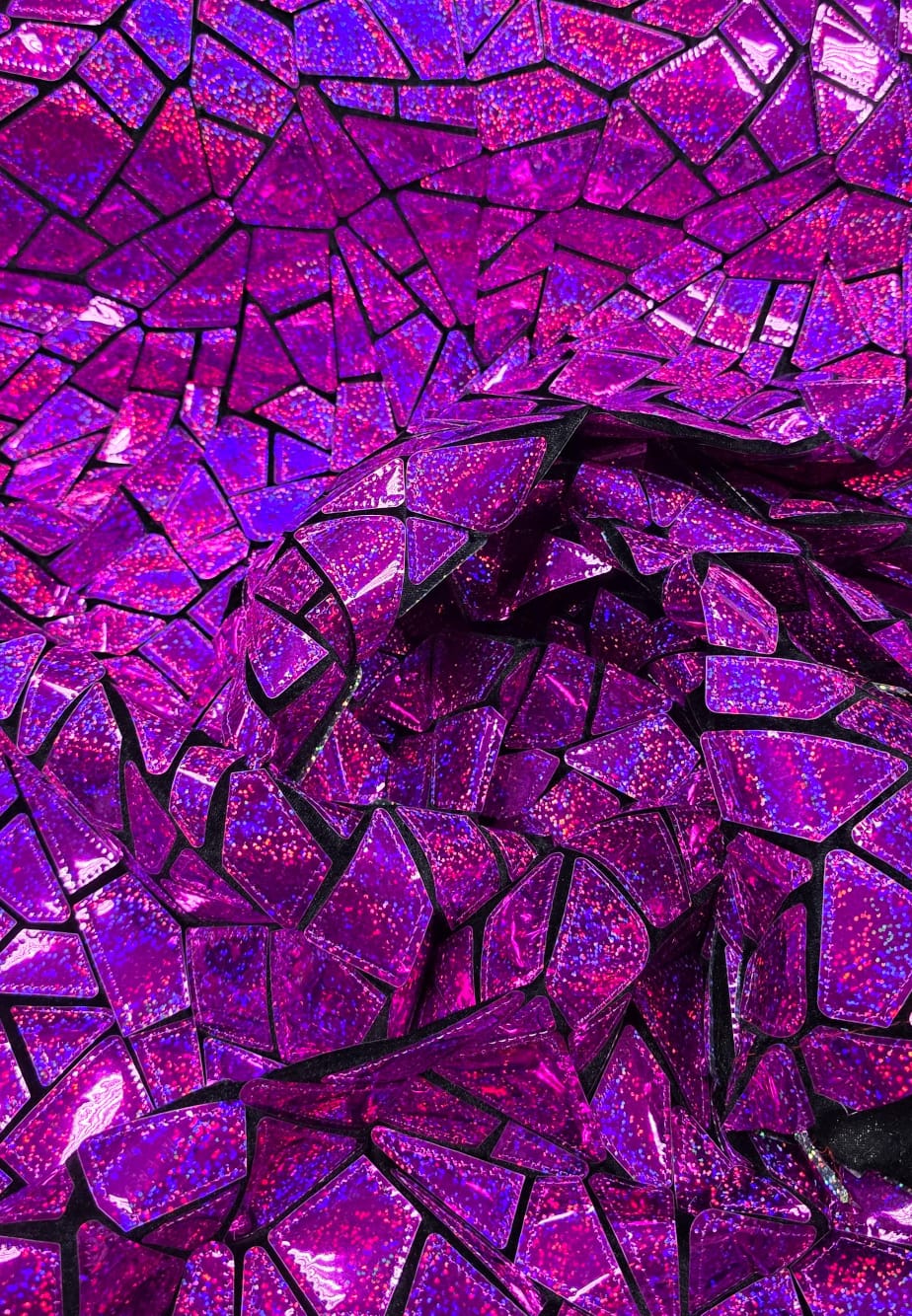 Veludo Bordado Flash Back Holográfico Pink Efeito Glitter 