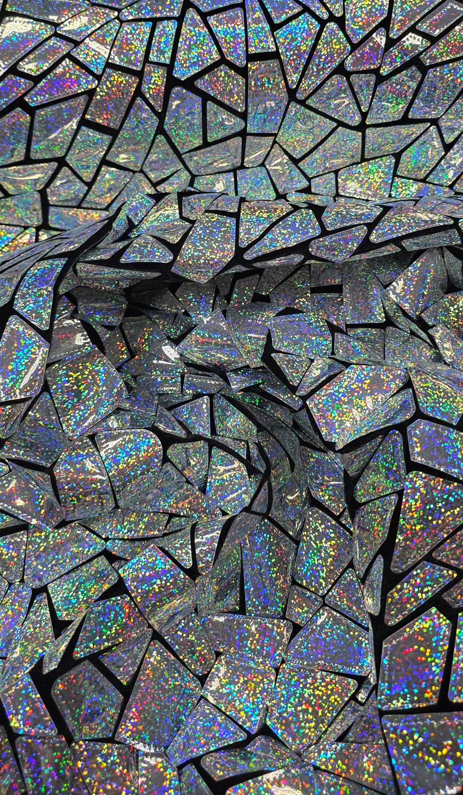 Veludo Bordado Flash Back Holográfico Prata Efeito Glitter