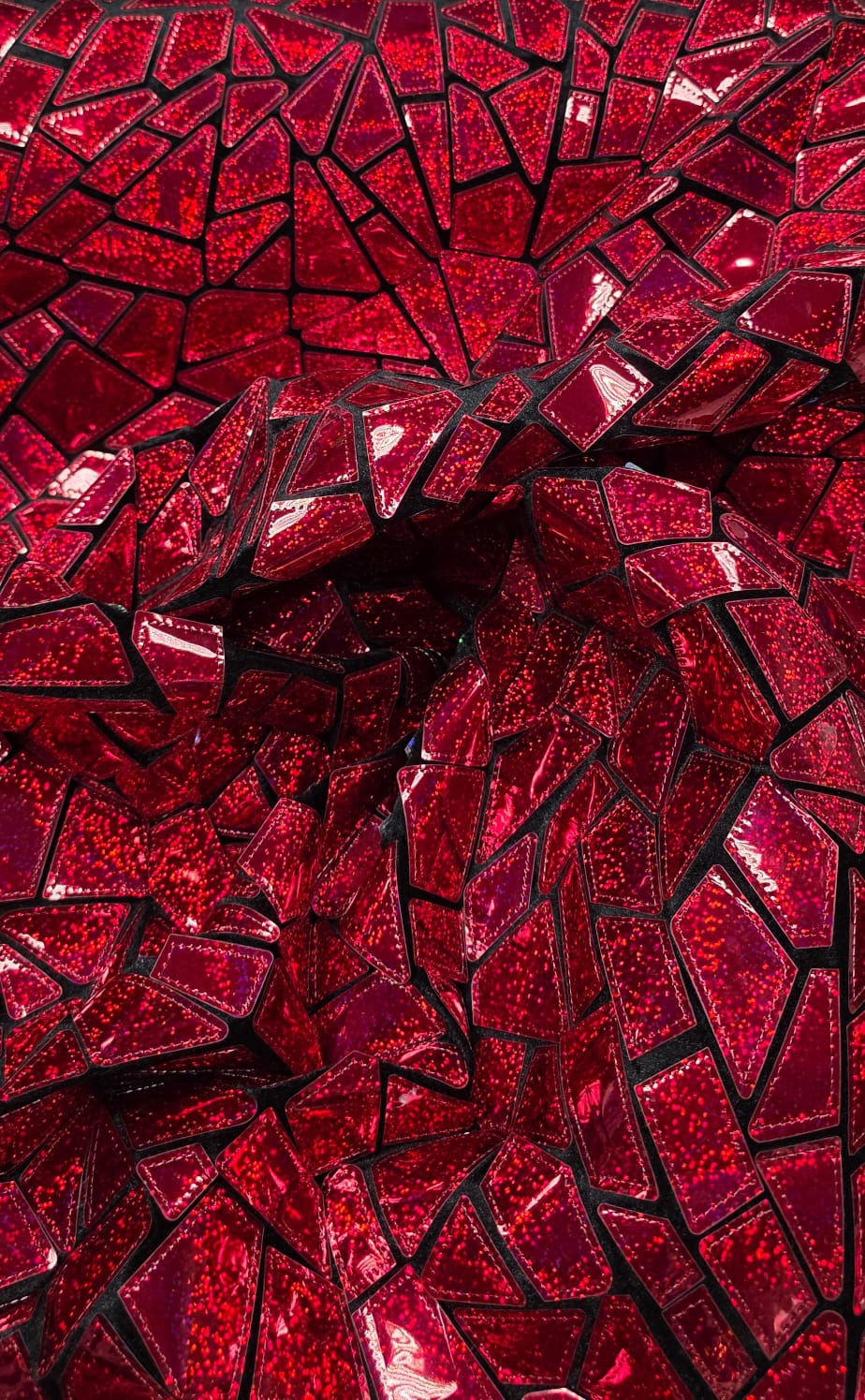 Veludo Bordado Flash Back Holográfico Vermelho Efeito Glitter  