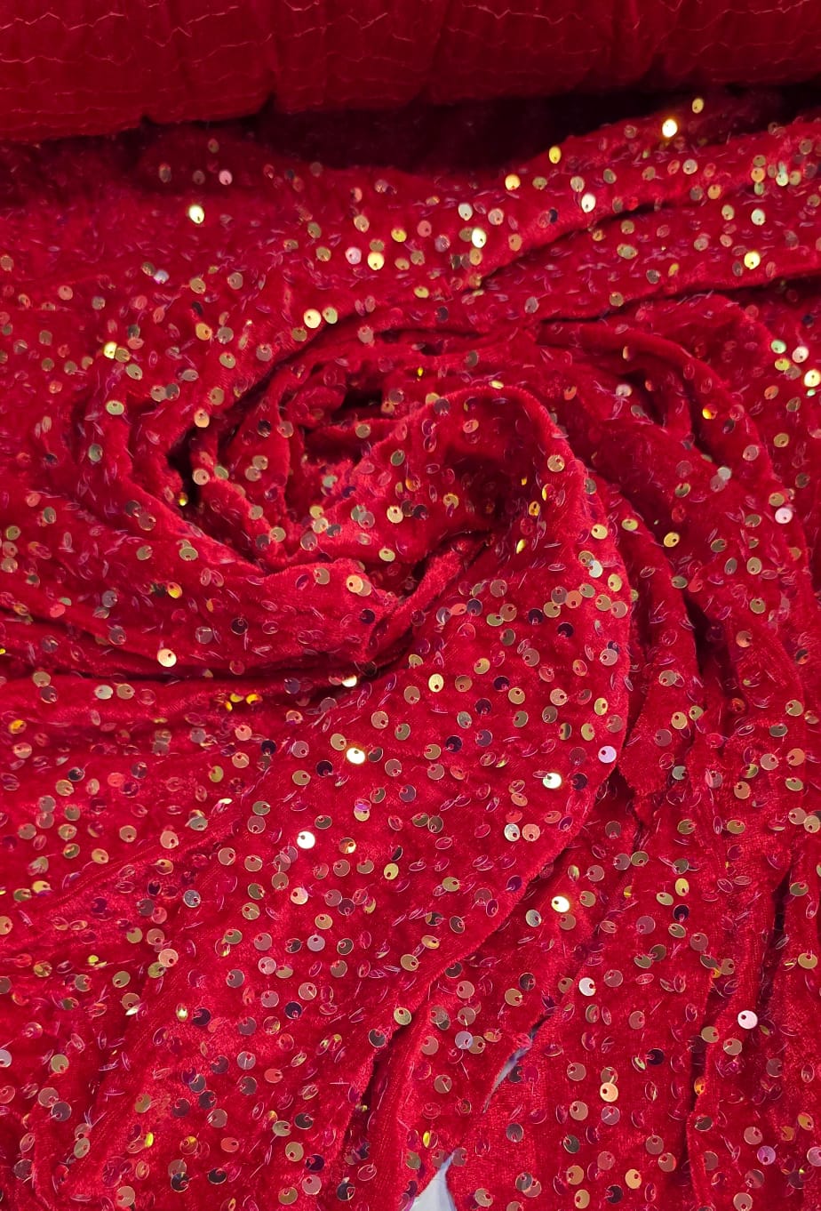 Veludo Cristal Bordado Holográfico Vermelho