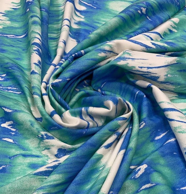 Popeline de Viscose Sarjada Tie Dye Verde Com azul