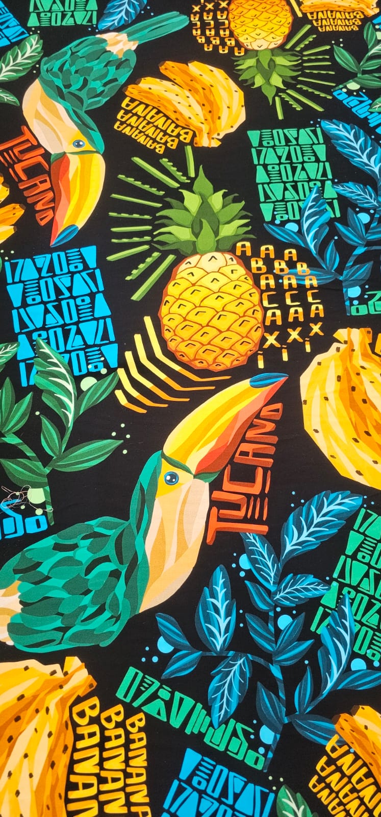  Viscose Estampada Digital Fundo Preto V0002