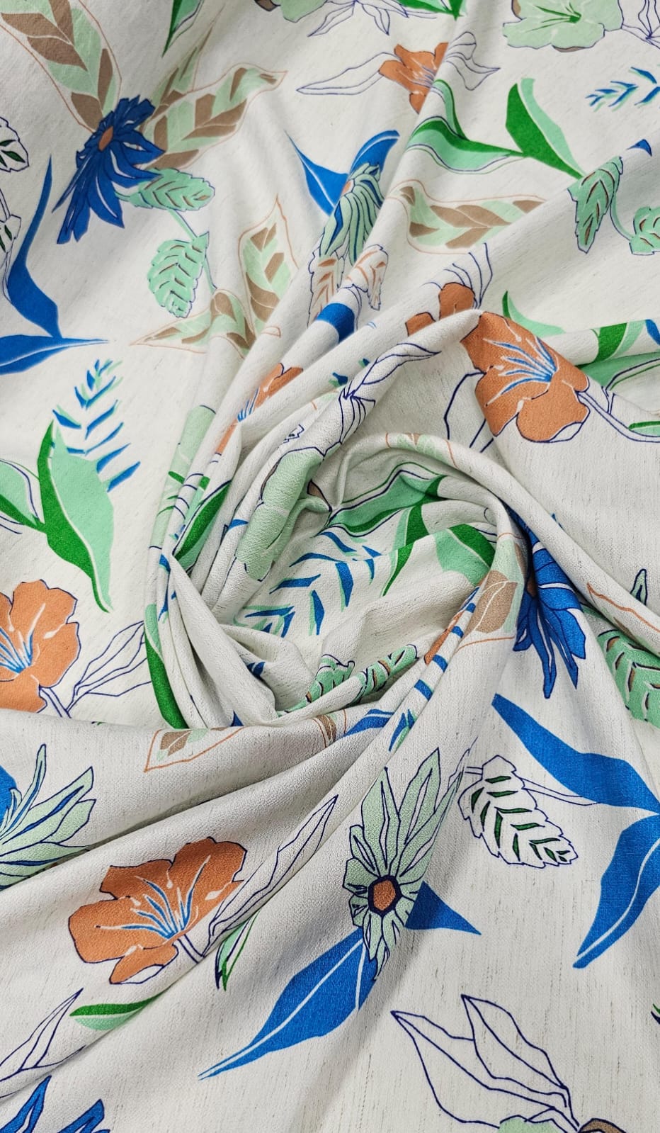 Viscose Pesada Rustique Estampada Flores Azul e Verde 1C