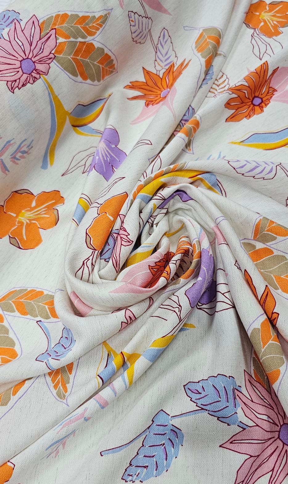 Viscose Pesada Rustique Estampada Flores Laranja 1A